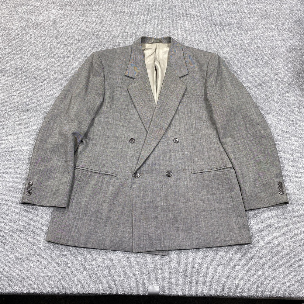 Vintage Haggar Blazer Mens 44R Gray Double‎ Breasted Peak Lapel Career Casual